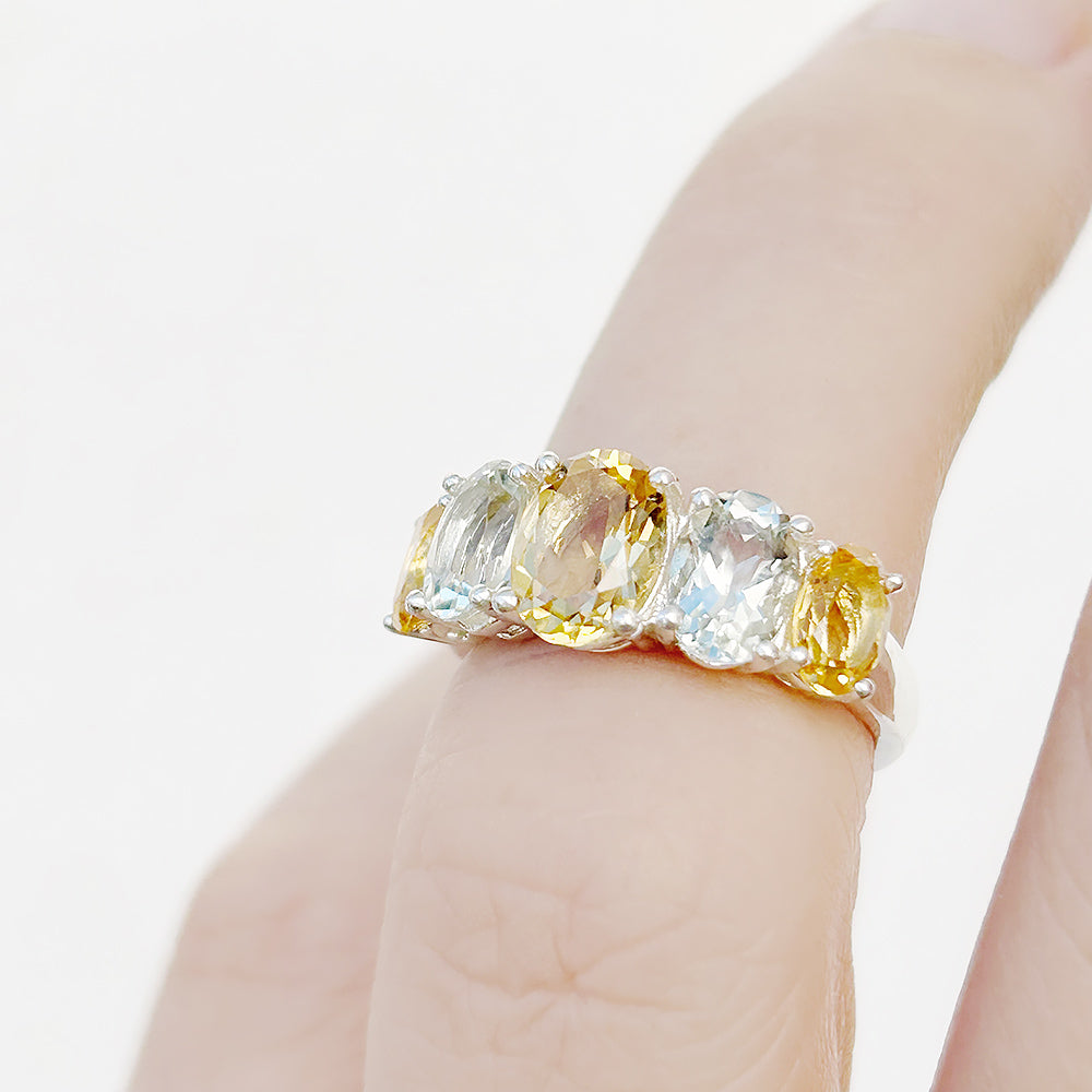 Oval cut Citrine and Prasiolite Half Eternity Anniversary Ring in White Gold - Victoria's Jewellery