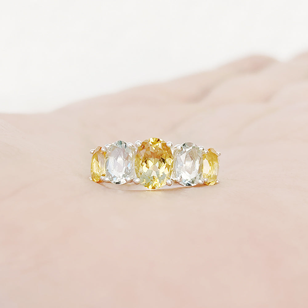 Oval cut Citrine and Prasiolite Half Eternity Anniversary Ring in White Gold - Victoria's Jewellery