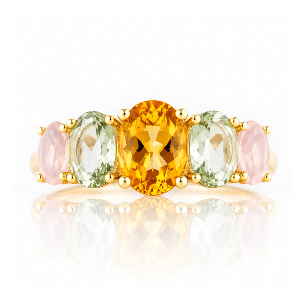 Queen, a Citrine, Prasiolite and Rose Quartz Ring - Victoria's Jewellery