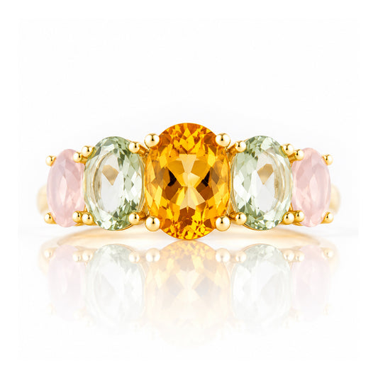 Queen, a Citrine, Prasiolite and Rose Quartz Ring - Victoria's Jewellery