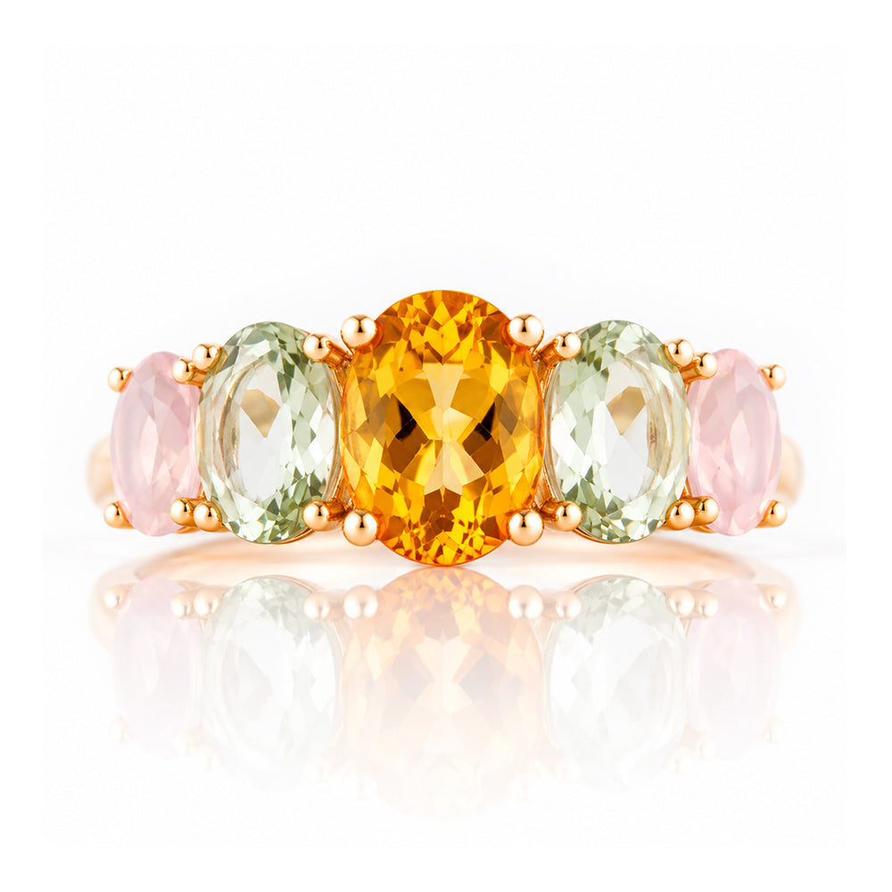Queen, a Citrine, Prasiolite and Rose Quartz Ring - Victoria's Jewellery
