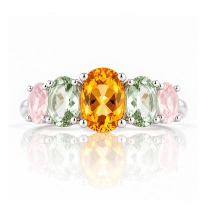 Queen, a Citrine, Prasiolite and Rose Quartz Ring - Victoria's Jewellery