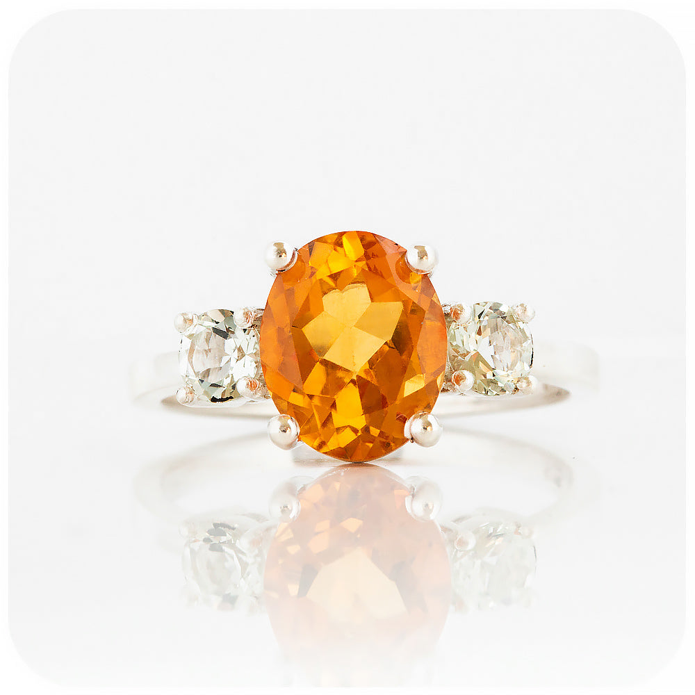 Oval cut Citrine and Prasiolite Trilogy Anniversary Ring - Victoria's Jewellery