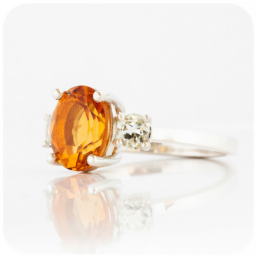 Oval cut Citrine and Prasiolite Trilogy Anniversary Ring - Victoria's Jewellery