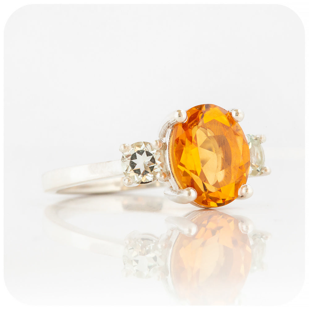 Oval cut Citrine and Prasiolite Trilogy Anniversary Ring - Victoria's Jewellery