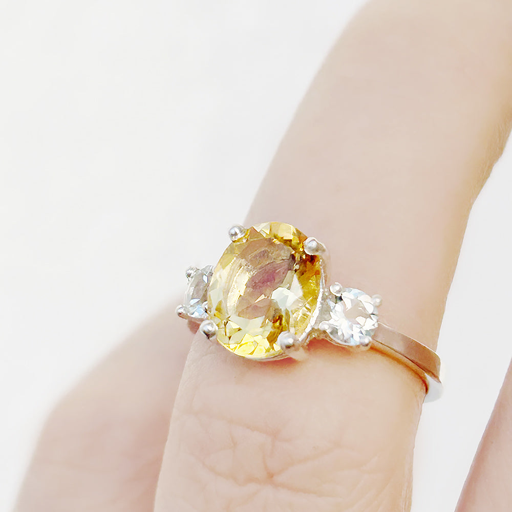 Oval cut Citrine and Prasiolite Trilogy Ring - Victoria's Jewellery