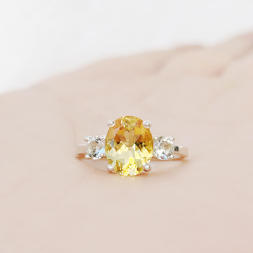 Oval cut Citrine and Prasiolite Trilogy Ring - Victoria's Jewellery