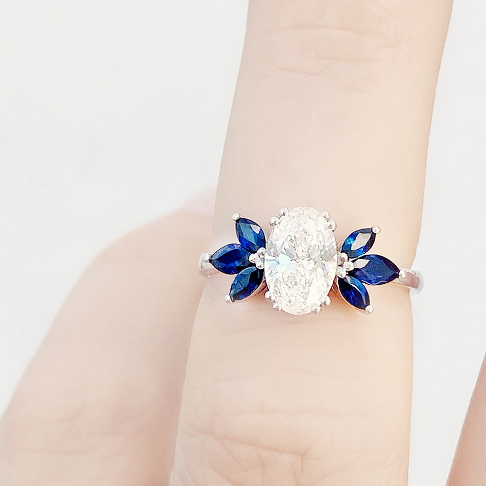 Olive, a Lab Diamond and Sapphire Ring