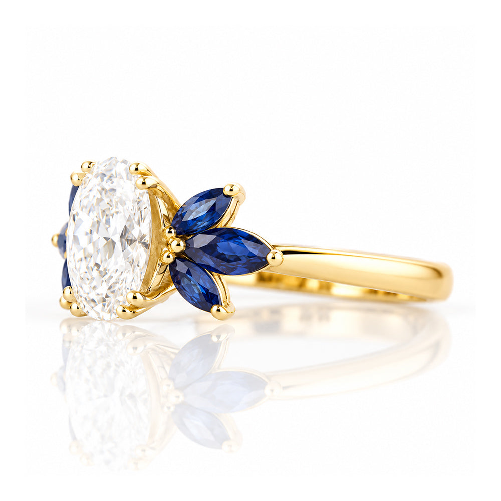 Olive, a Lab Diamond and Sapphire Ring - Victoria's Jewellery