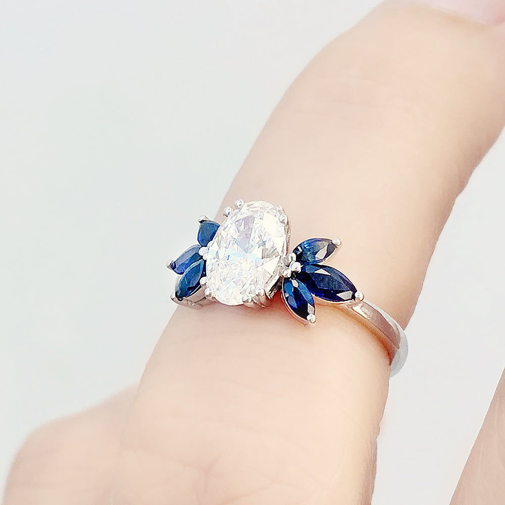 Olive, a Lab Diamond and Sapphire Ring