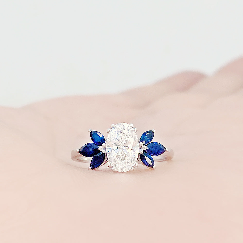 Olive, a Lab Diamond and Sapphire Ring