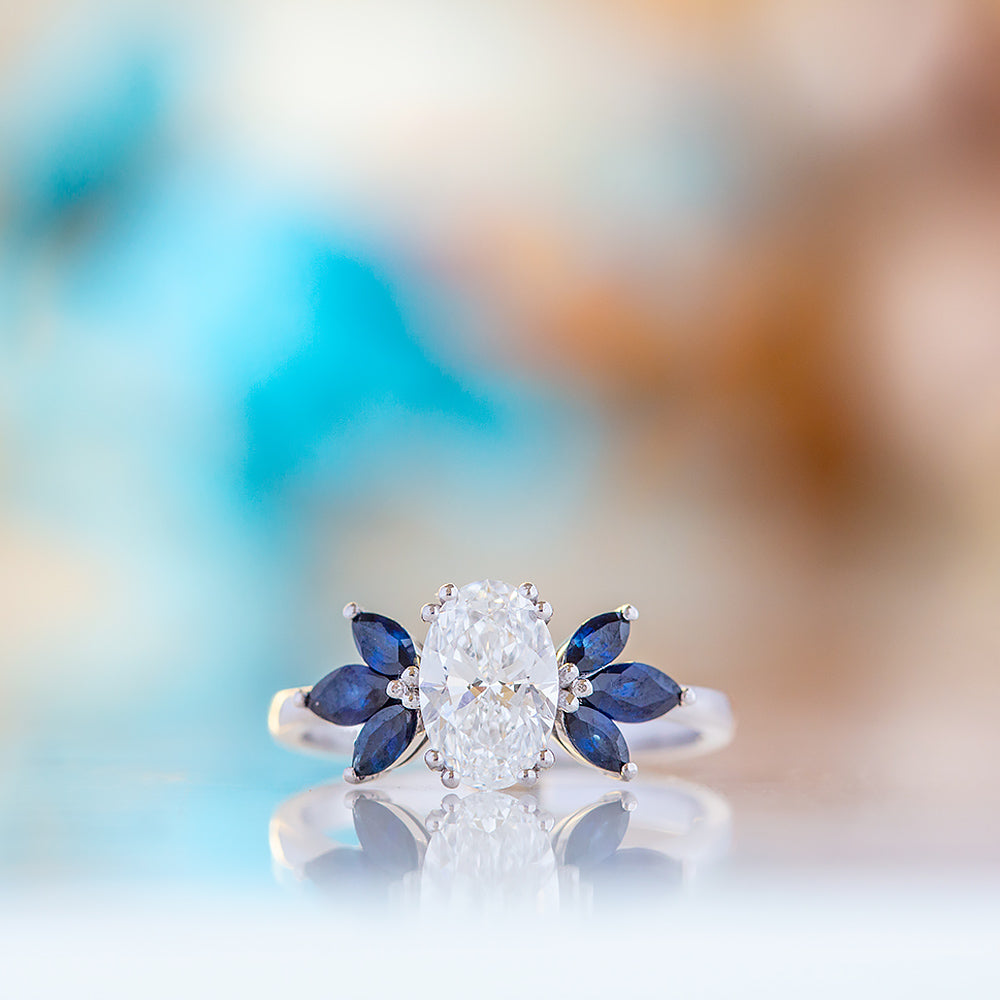 Olive, a Lab Diamond and Sapphire Ring