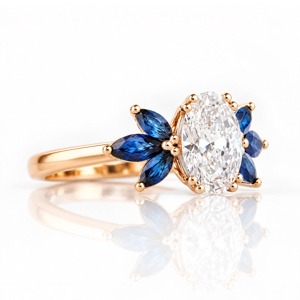 Olive, a Lab Diamond and Sapphire Ring - Victoria's Jewellery