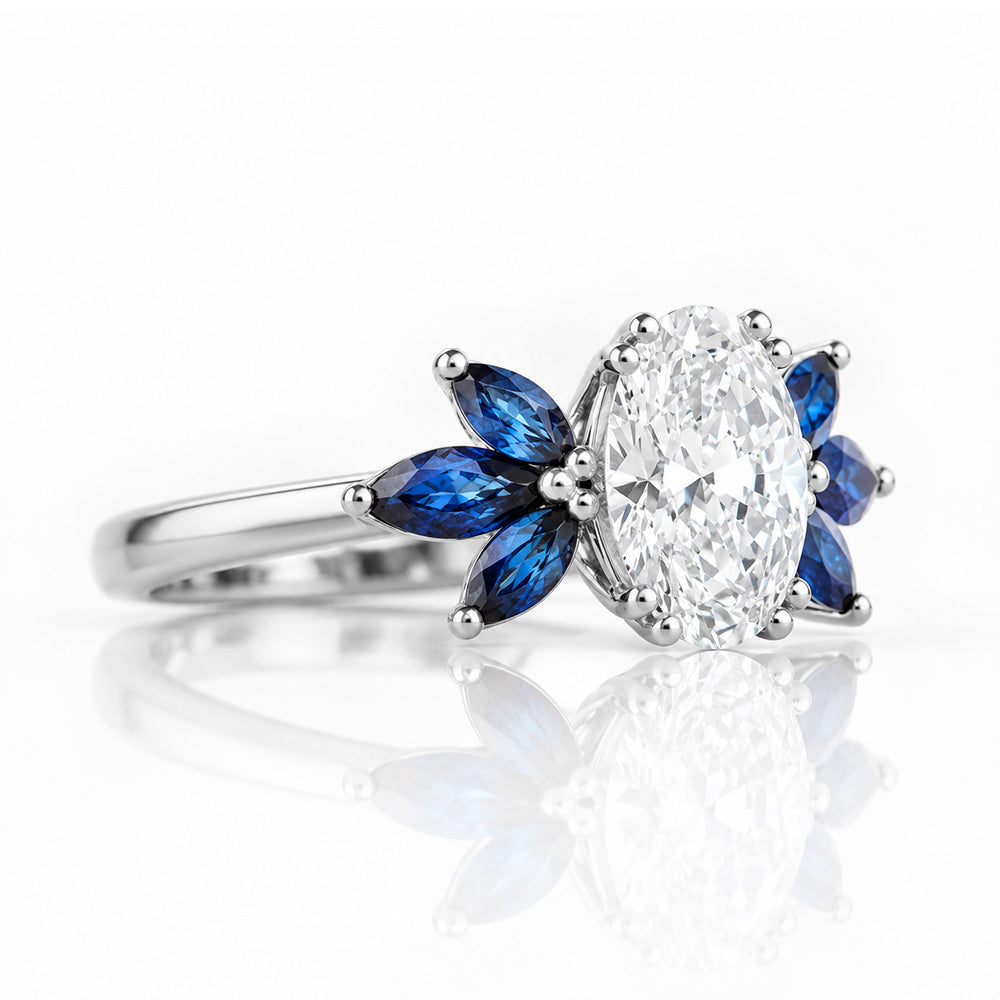 Olive, a Lab Diamond and Sapphire Ring - Victoria's Jewellery