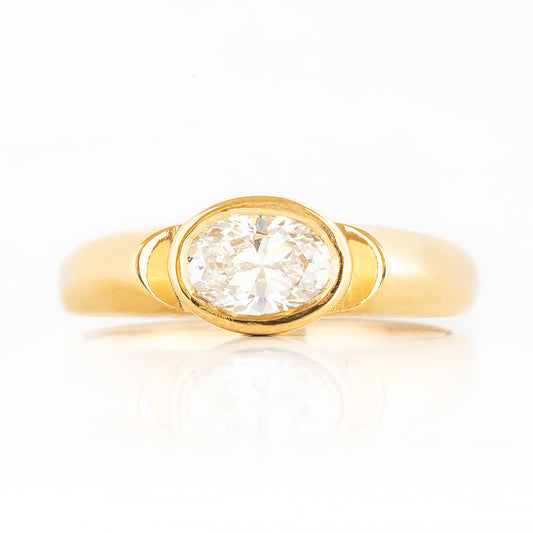 Oval cut Diamond Solitaire Signet Style Ring in Yellow Gold - Victoria's Jewellery