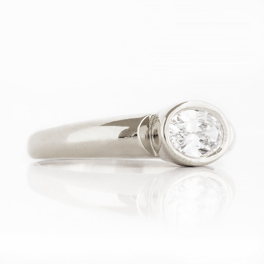 Oval cut Diamond Solitaire Signet Style Ring in White Gold - Victoria's Jewellery