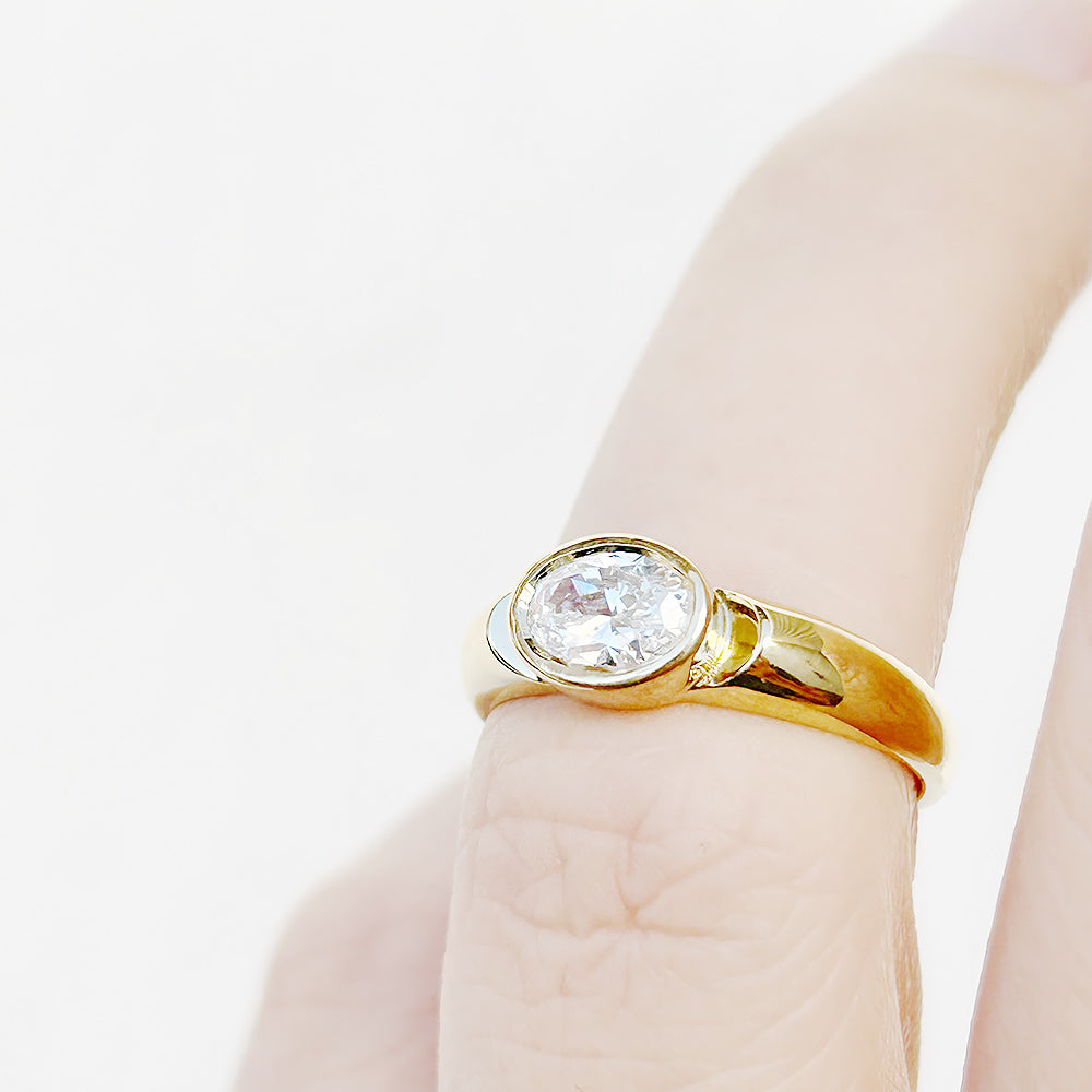 Oval cut Diamond Solitaire Signet Style Ring in Yellow Gold - Victoria's Jewellery