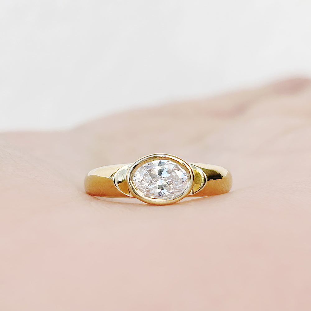 Oval cut Diamond Solitaire Signet Style Ring in Yellow Gold - Victoria's Jewellery