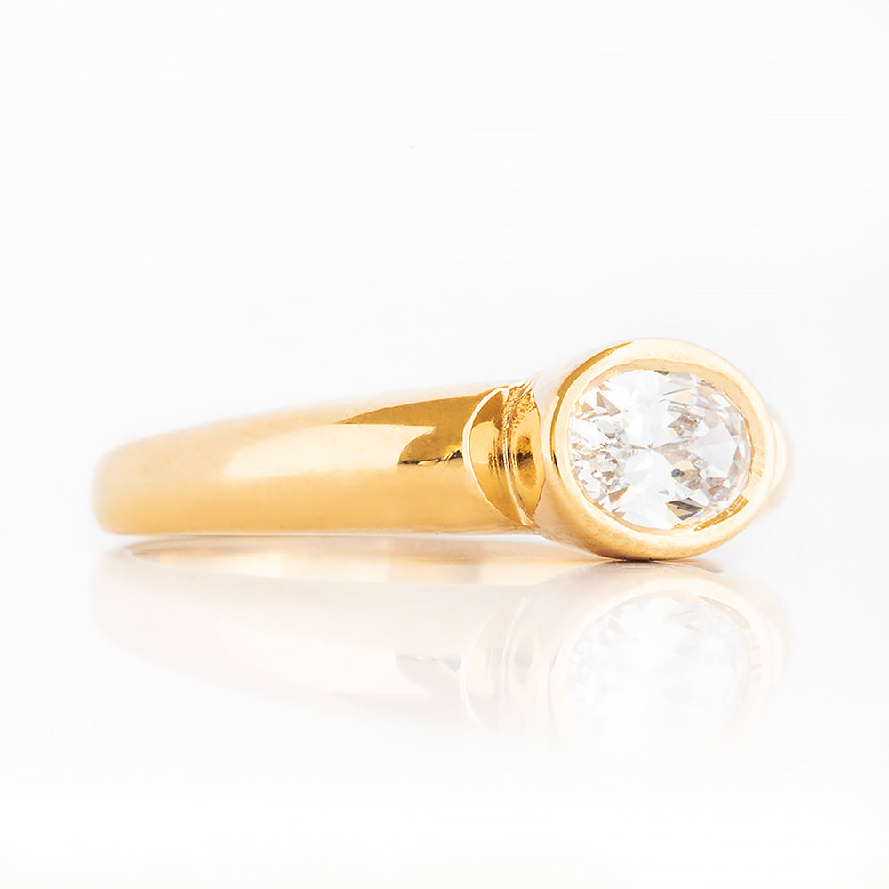 Oval cut Diamond Solitaire Signet Style Ring in Yellow Gold - Victoria's Jewellery