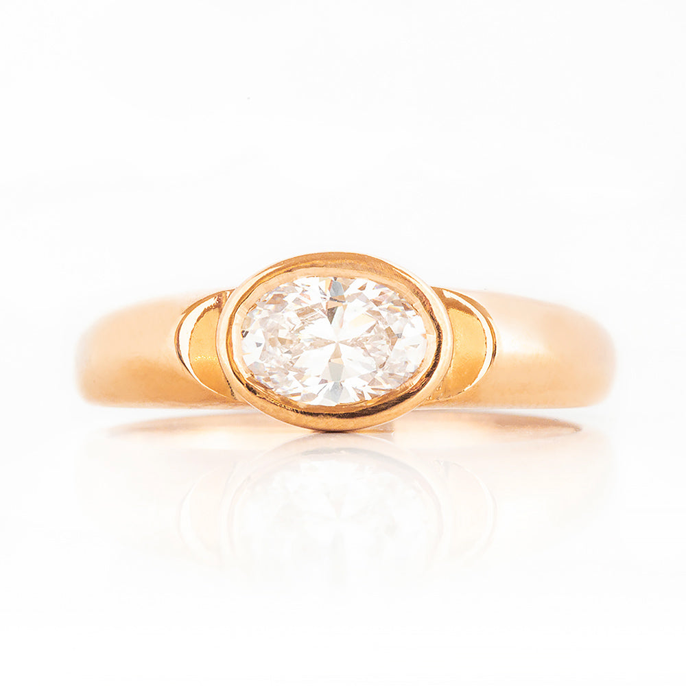 Oval cut Diamond Solitaire Signet Style Ring in Rose Gold - Victoria's Jewellery