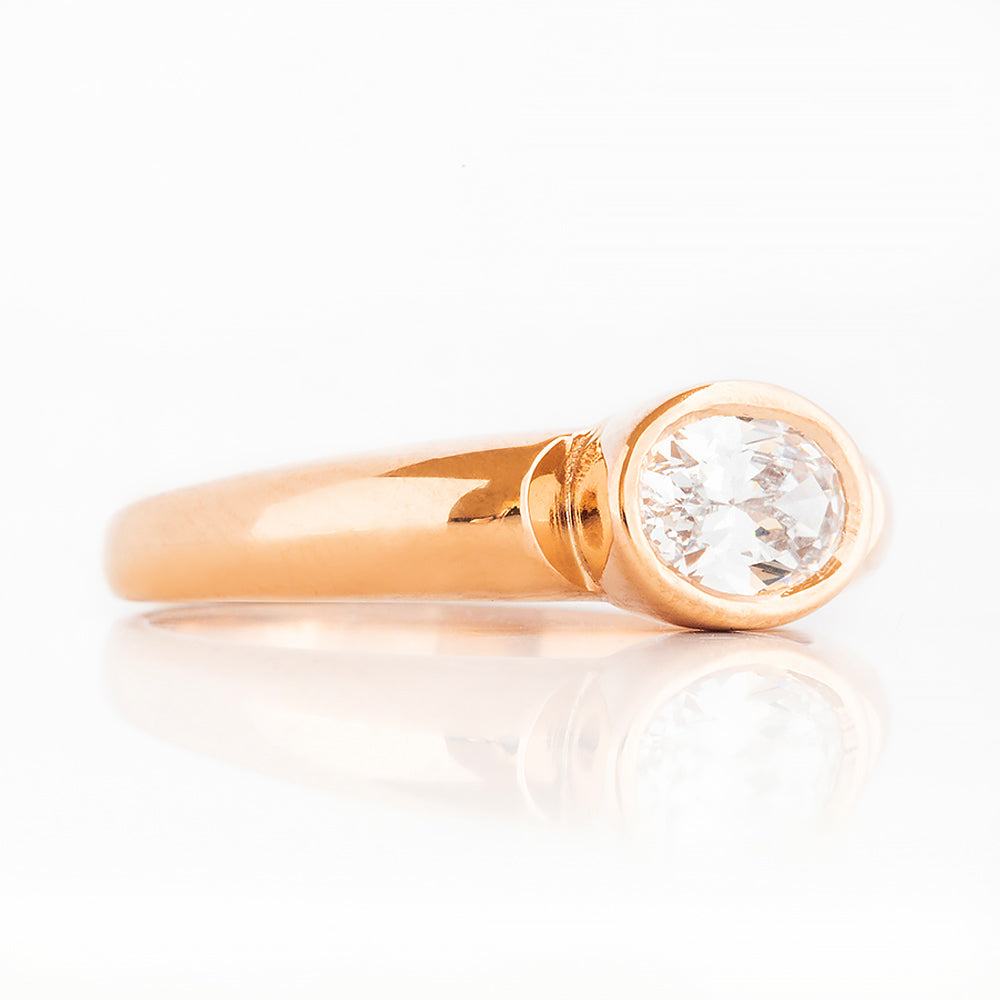 Oval cut Diamond Solitaire Signet Style Ring in Rose Gold - Victoria's Jewellery