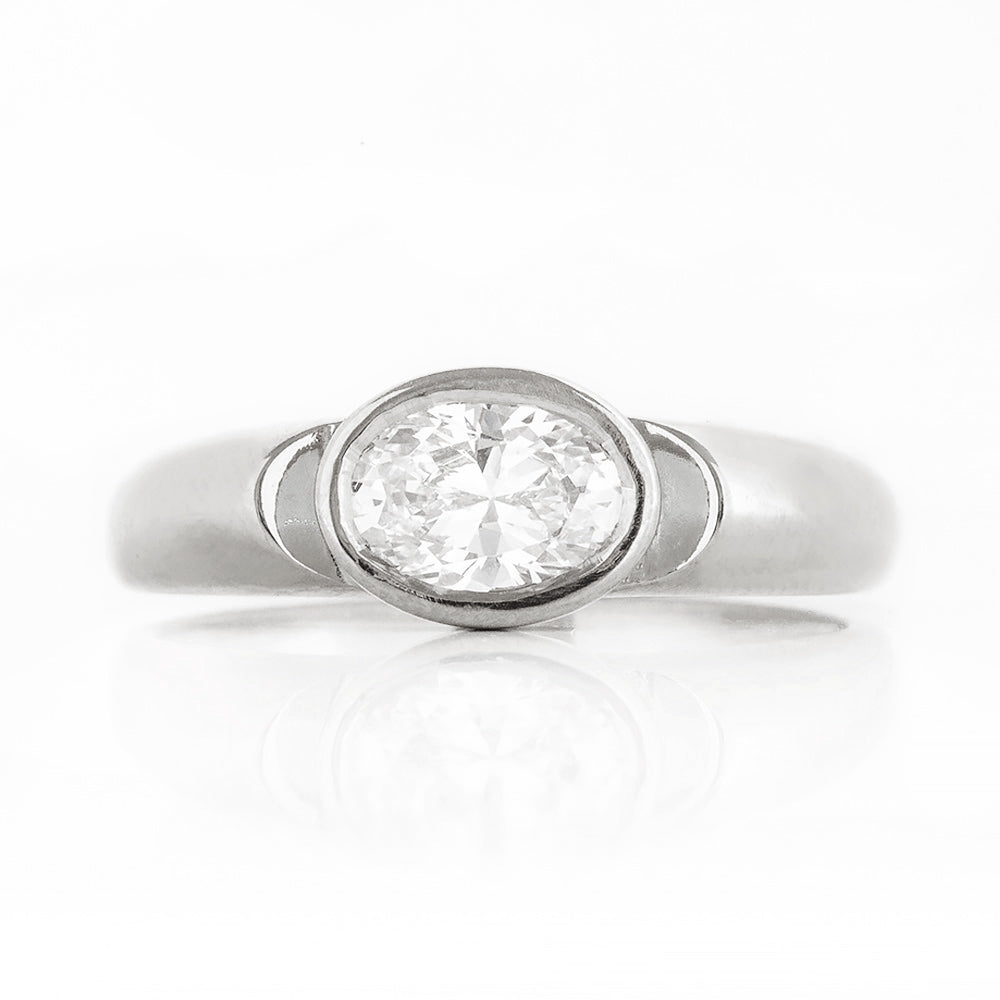 Oval cut Diamond Solitaire Signet Style Ring in White Gold - Victoria's Jewellery