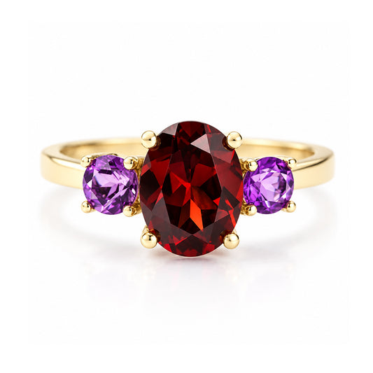 Hallie, Garnet and Amethyst Trilogy Ring - Victoria's Jewellery