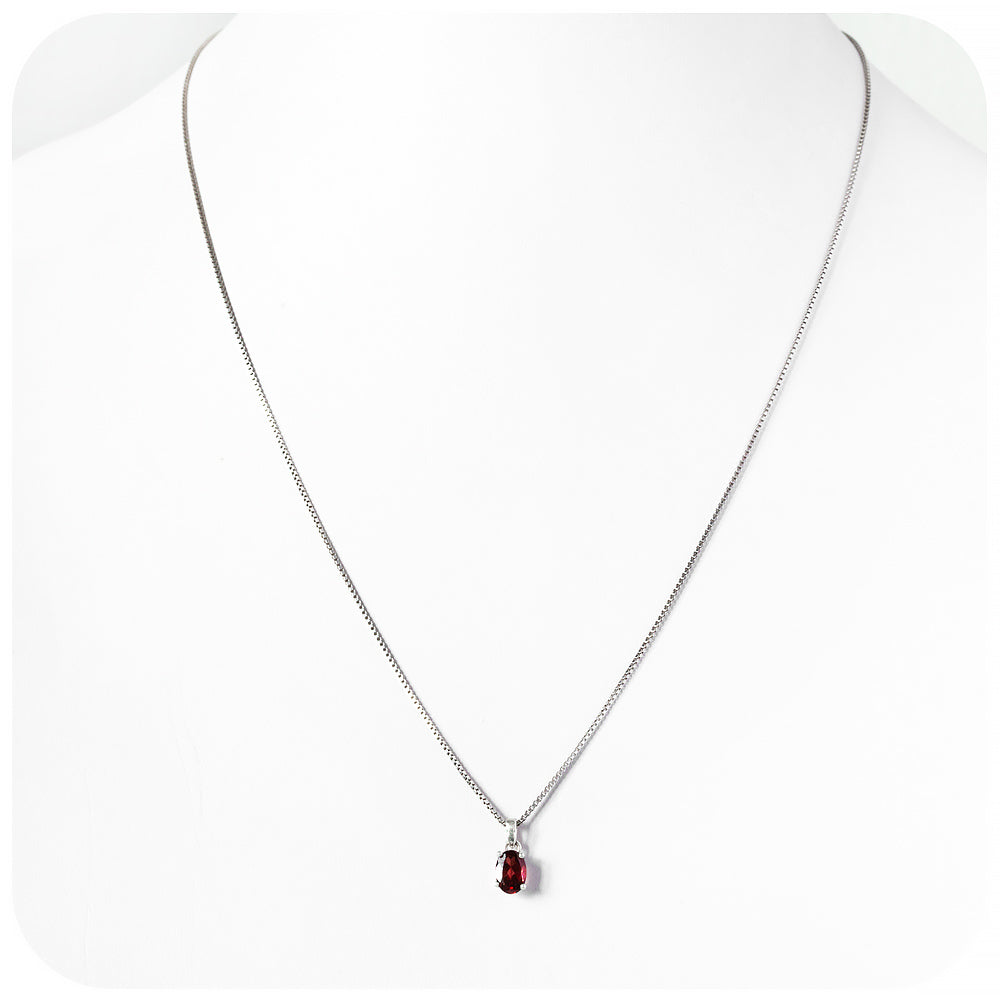 oval cut red garnet, january birthstone pendant and chain