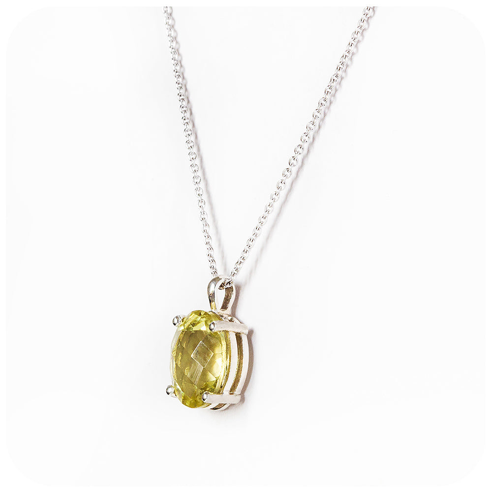 Lana, an Oval cut Lemon Quartz Pendant and Chain