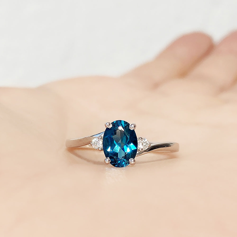 Georgie, a London Blue Topaz and Diamond Trilogy Ring - 8x6mm