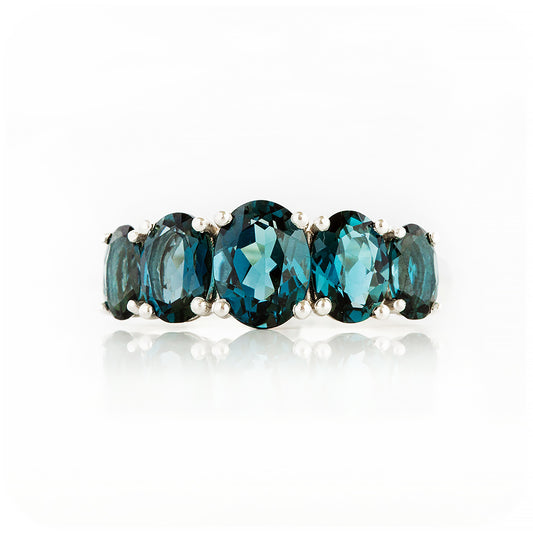 Oval cut London Blue Topaz Half Eternity Ring - Victoria's Jewellery