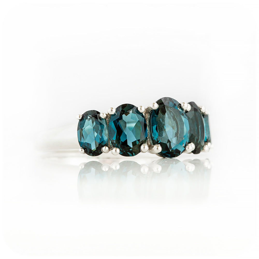 Oval cut London Blue Topaz Half Eternity Ring - Victoria's Jewellery