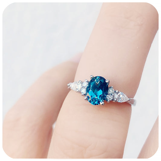 London Blue Topaz and Moissanite Engagement Ring - Victoria's Jewellery