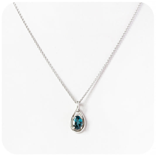 Oval cut London Blue Topaz Infinity Pendant and Chain - Victoria's Jewellery