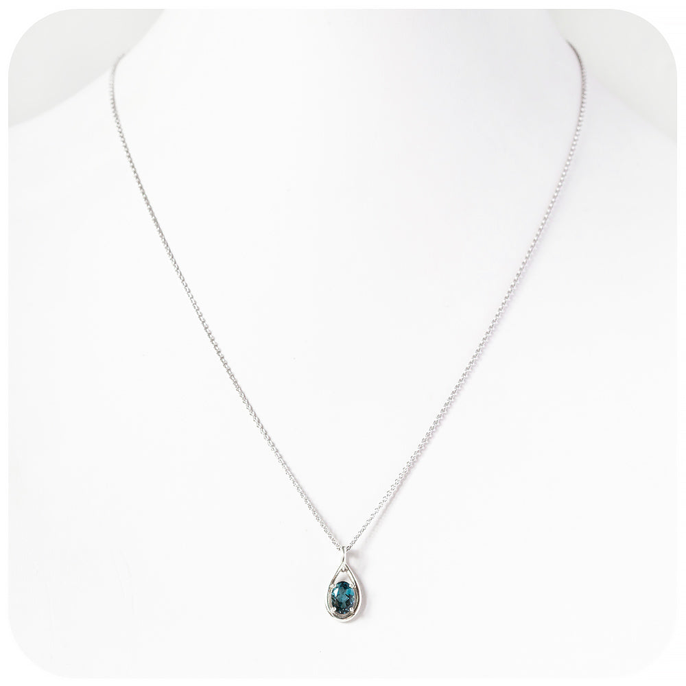 Oval cut London Blue Topaz Infinity Pendant and Chain - Victoria's Jewellery