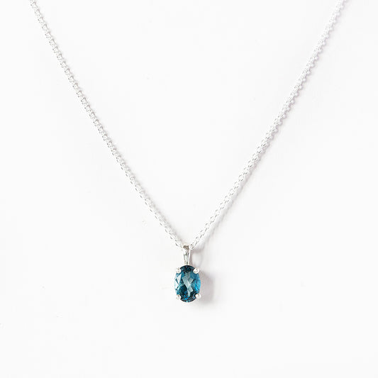 Oval cut London Blue Topaz Solitaire Necklace - Victoria's Jewellery