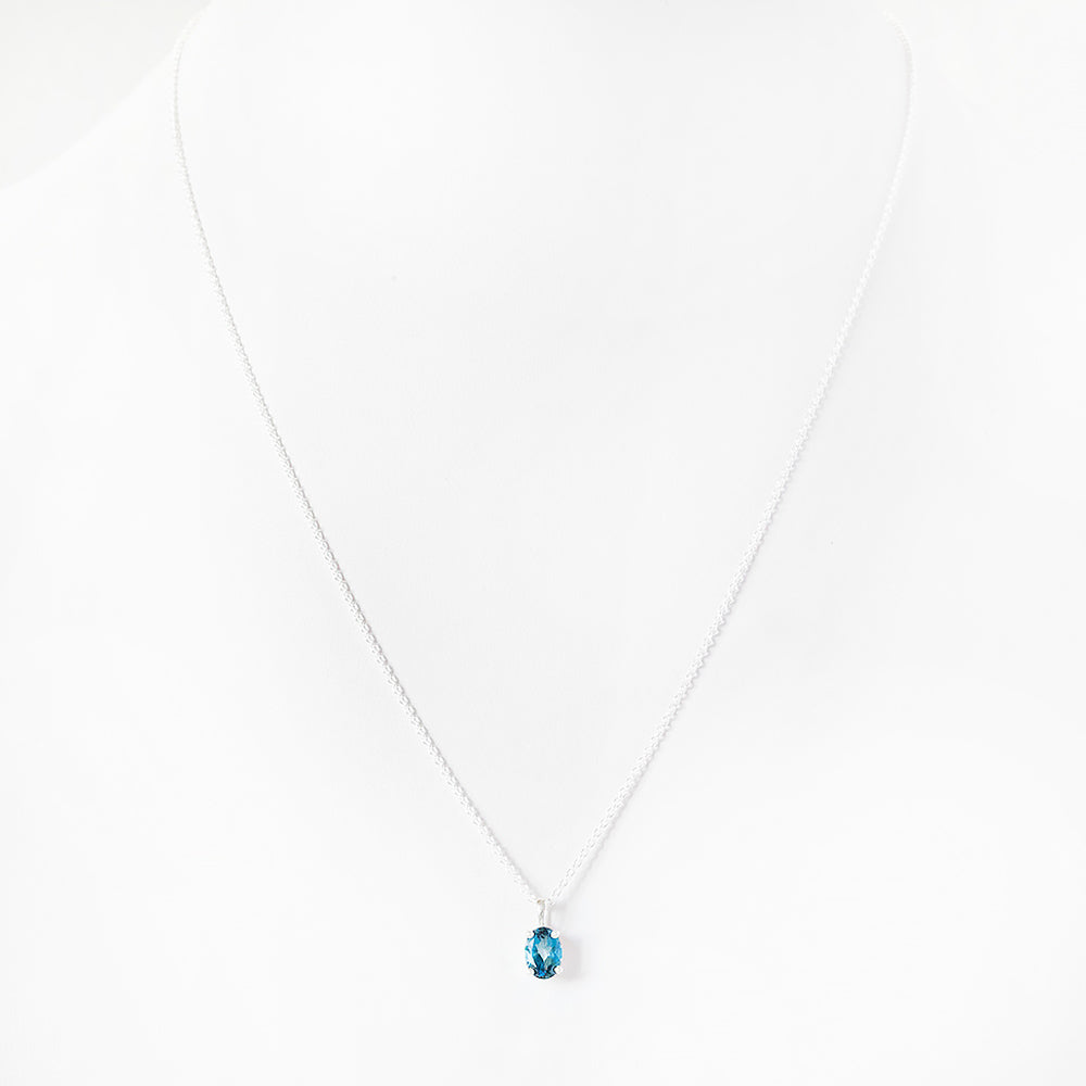 Oval cut London Blue Topaz Solitaire Necklace - Victoria's Jewellery