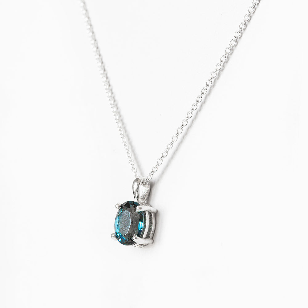 Oval cut London Blue Topaz Solitaire Necklace - Victoria's Jewellery