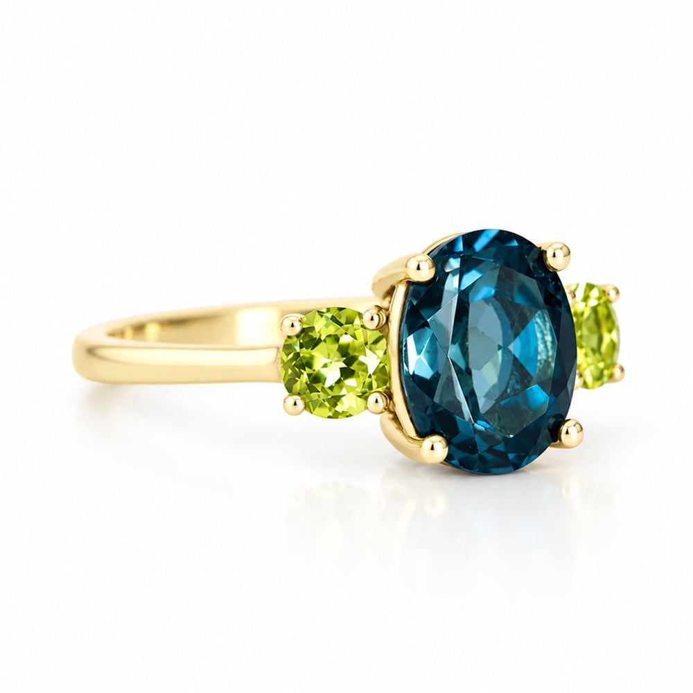 Hallie, London Blue Topaz and Peridot Ring - Victoria's Jewellery