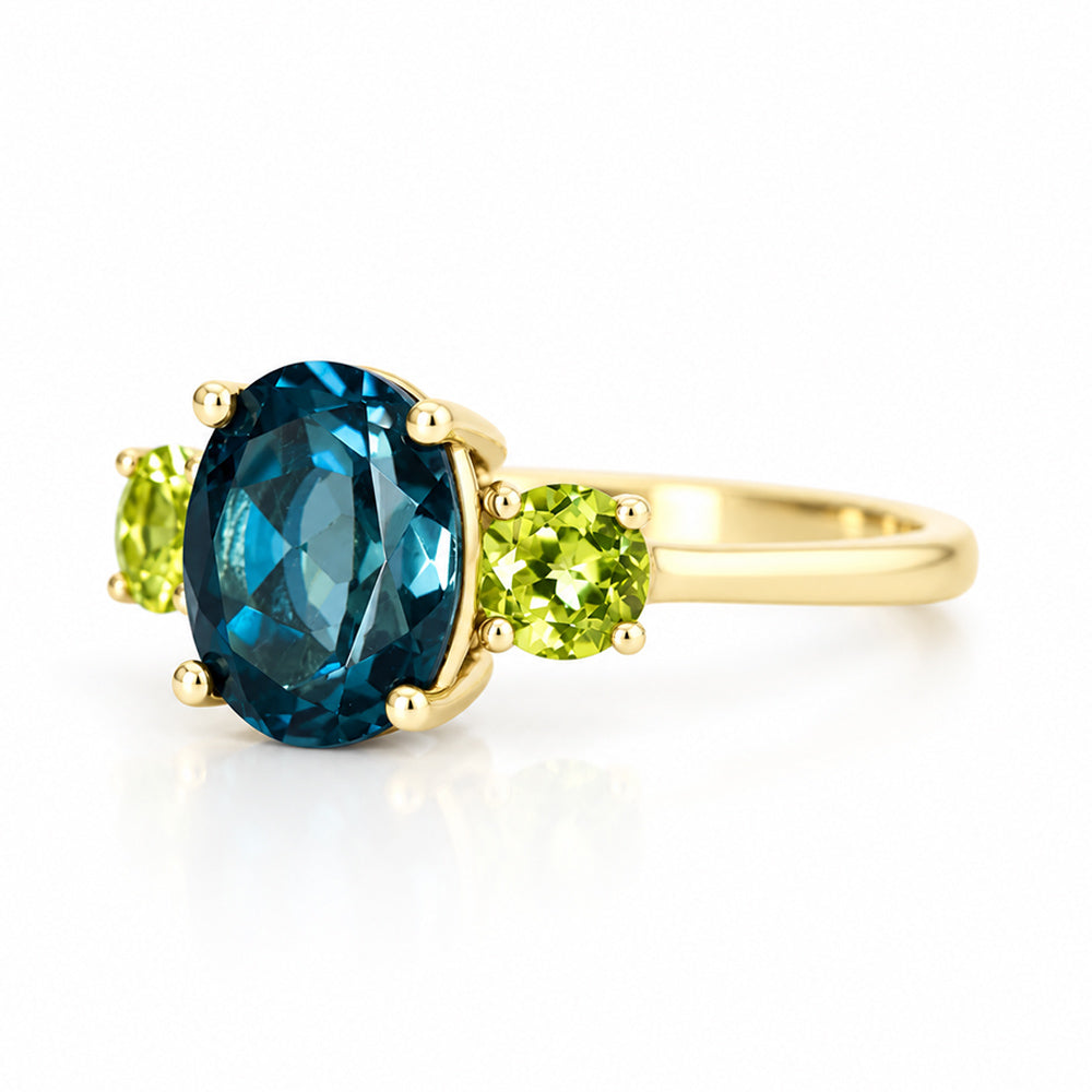 Hallie, London Blue Topaz and Peridot Ring - Victoria's Jewellery