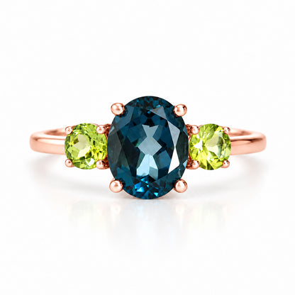 Hallie, London Blue Topaz and Peridot Ring - Victoria's Jewellery