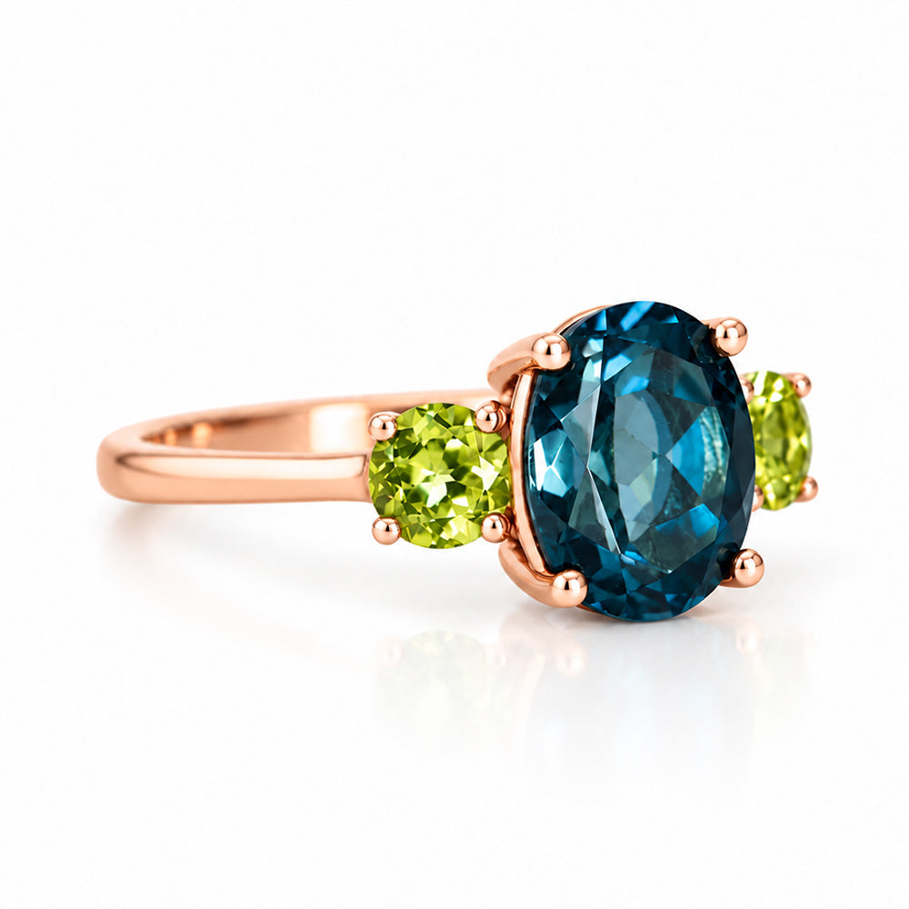 Hallie, London Blue Topaz and Peridot Ring - Victoria's Jewellery