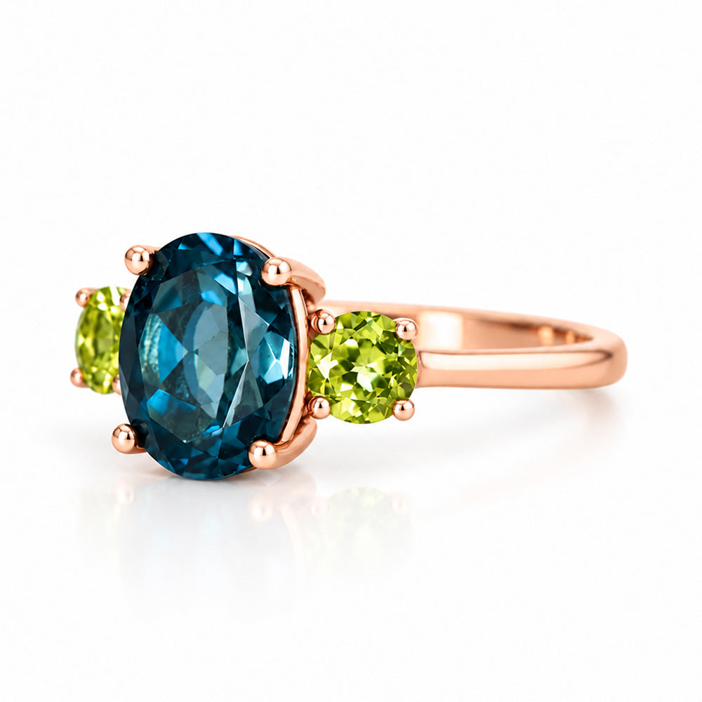 Hallie, London Blue Topaz and Peridot Ring - Victoria's Jewellery