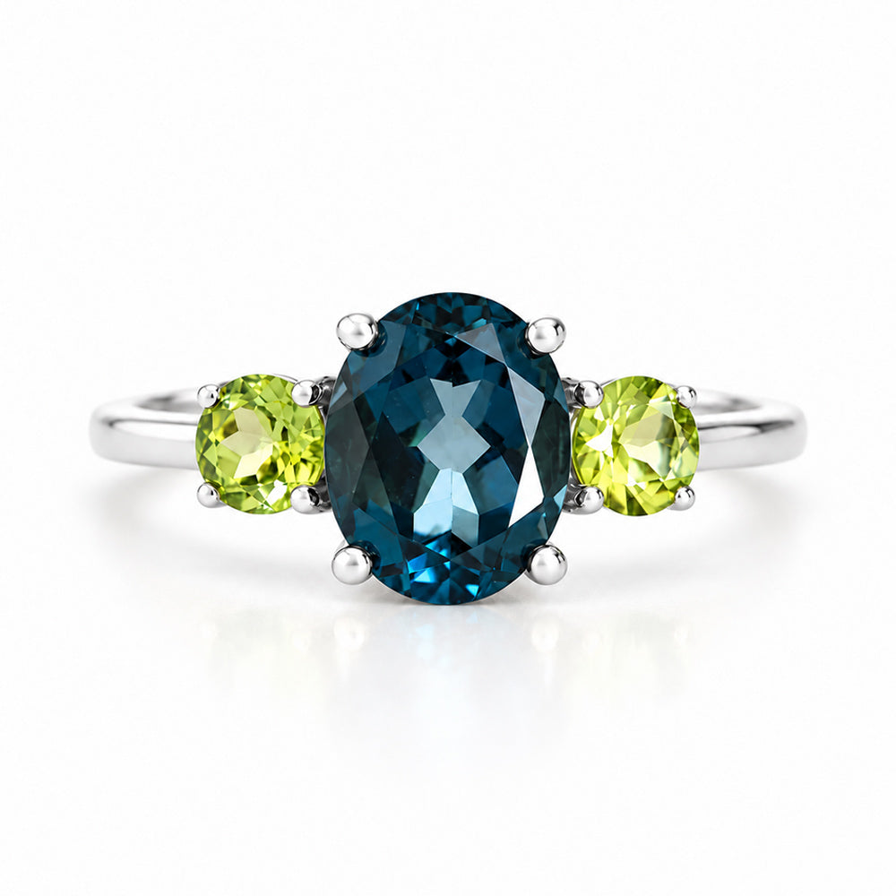Hallie, London Blue Topaz and Peridot Ring - Victoria's Jewellery