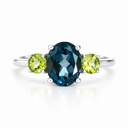 Hallie, London Blue Topaz and Peridot Ring - Victoria's Jewellery