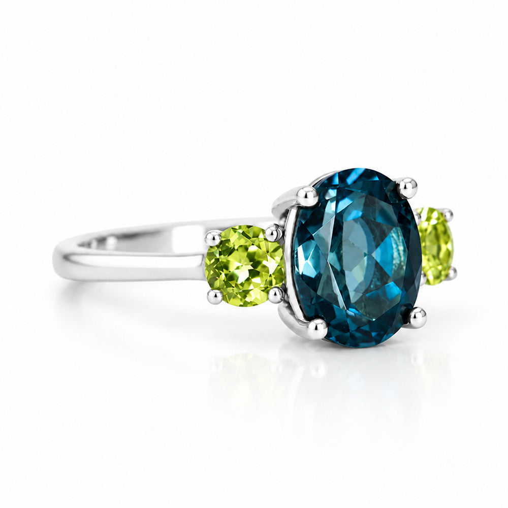 Hallie, London Blue Topaz and Peridot Ring - Victoria's Jewellery