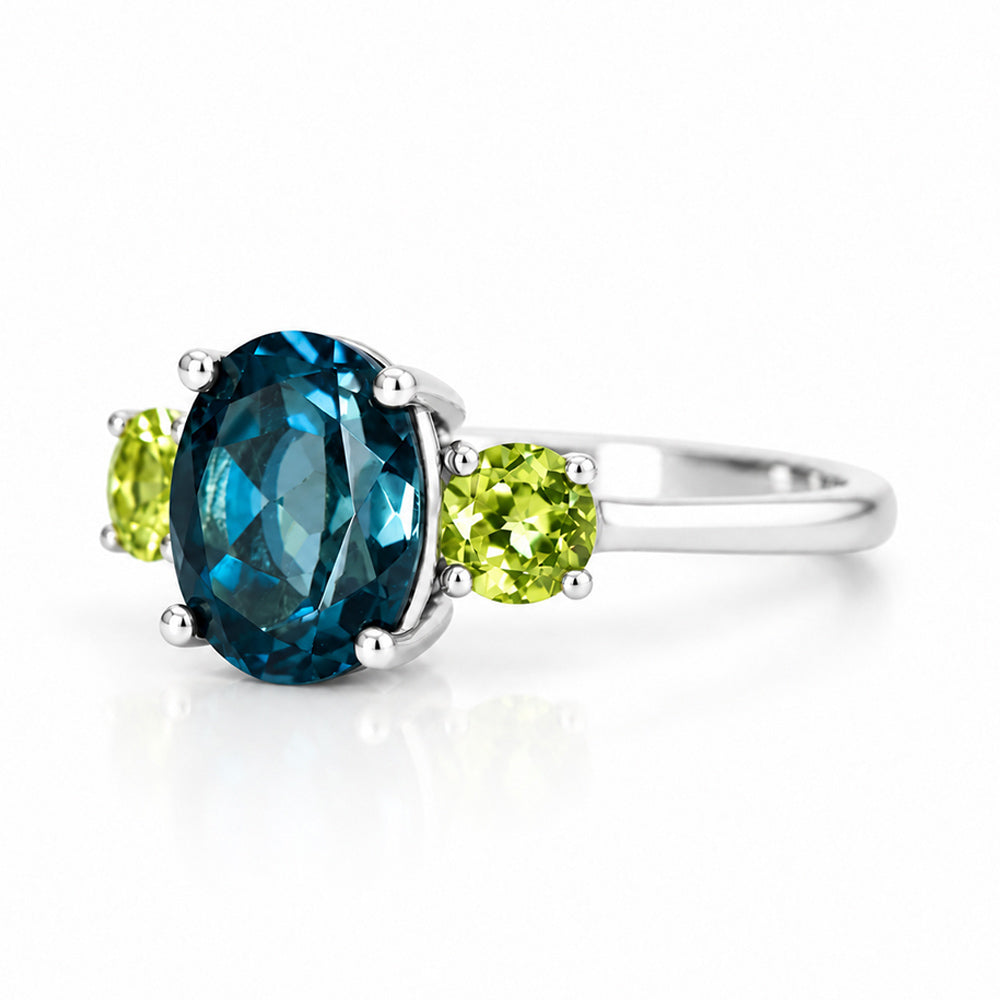 Hallie, London Blue Topaz and Peridot Ring - Victoria's Jewellery