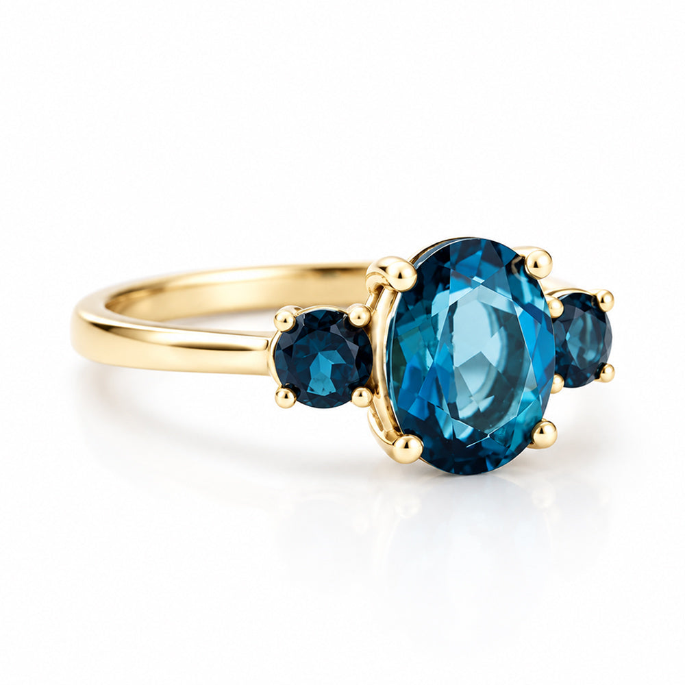 Hallie, London Blue Topaz Oval Trilogy Ring - Victoria's Jewellery