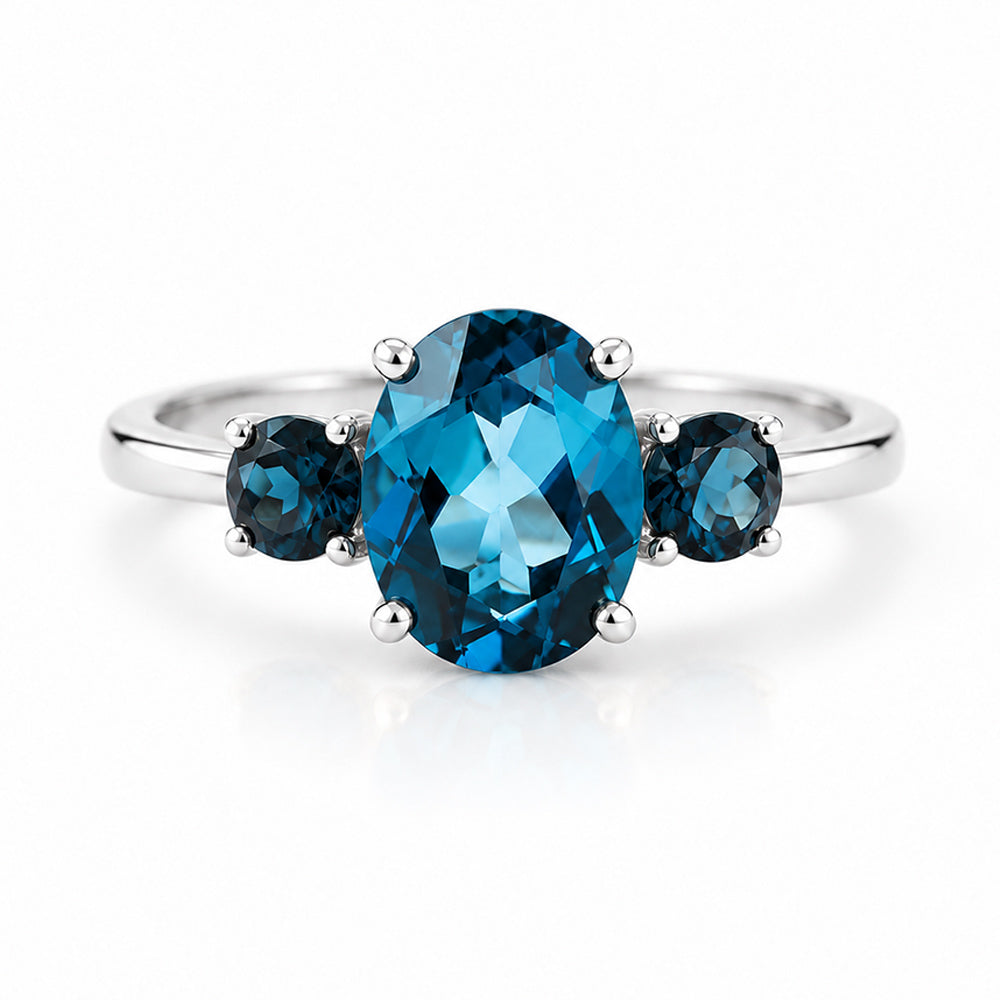 Hallie, London Blue Topaz Oval Trilogy Ring - Victoria's Jewellery