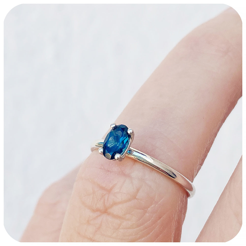 Liticia, a London Blue Topaz Oval cut Solitaire Ring - 6x4mm